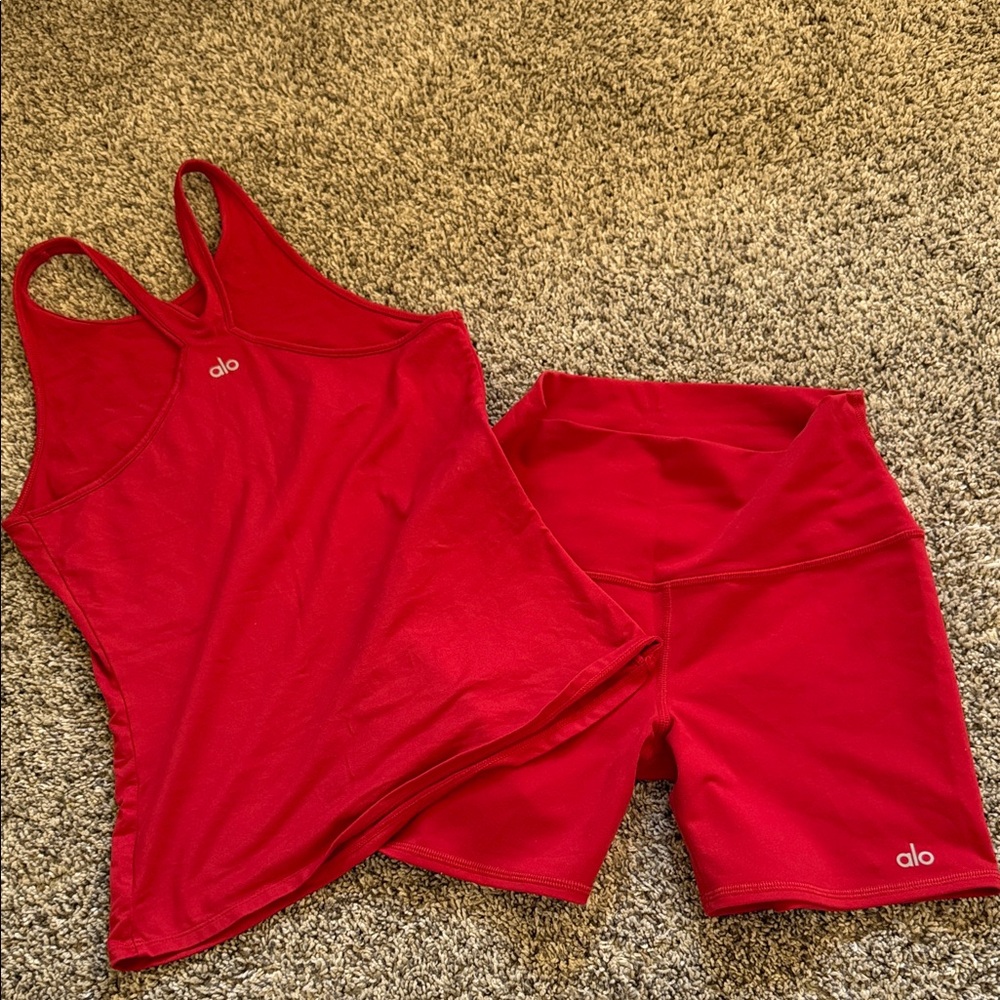 ALO Yoga Red Bike Shorts Set